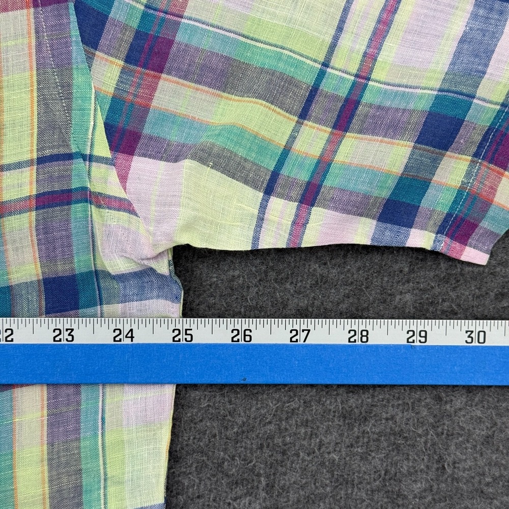 Vintage Ralph Lauren Blake Linen Shirt Mens Medium Multi Plaid Short Sleeve - Picture 9 of 10